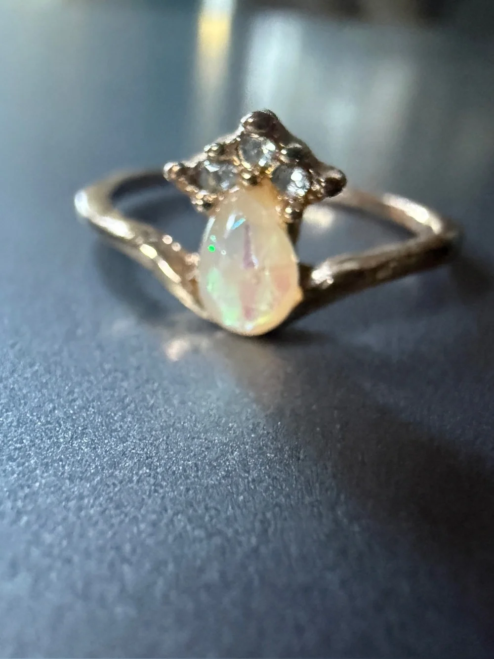 Opal Diamond V Band Wishbone Ring Size 6.5
